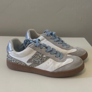 Kids Glitter Sneakers with Blue Accents